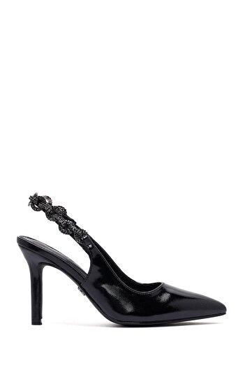 Derimod Women's Black Stone Open Back Metallic Thin Heeled Shoes 25Sfe491332