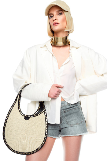 Derimod Women's Beige Straw Shoulder Bag 25Sbd2772M7