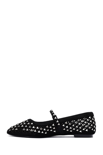 Derimod Women's Black Buckle Stone Genuine Leather Summer Ballerina Shoes 25Sfd140514