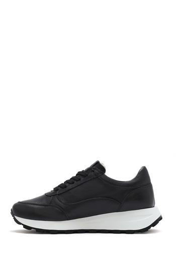 Derimod Women's Black Lace-Up Side Zipper Leather Sneaker 25Sfd 372118