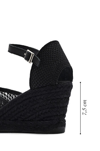 Derimod Women's Black Ankle Buckle Wedge Heeled Shoes Espadrille Sandals 25Sfd207314