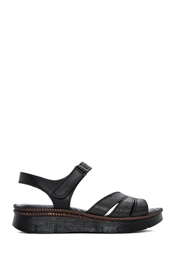 Derimod Women's Black Strappy Genuine Leather Comfort Sandals 25Sfd321114