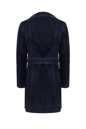 Derimod Argentina Women's Navy Blue Suede Leather Trench Coat 25Sgd 530210