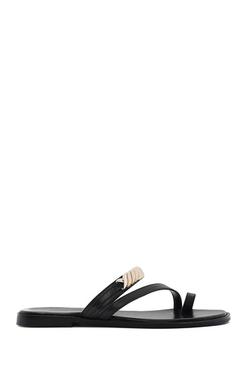 Derimod Papuci din piele pentru femei Black Stone Flip Flops 25SFD 160618