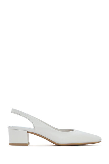 Derimod Women's Beige Open Back Thick Short Heeled Leather Shoes 25Sfd 380218