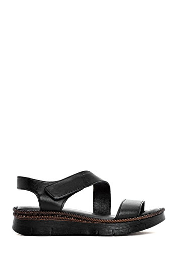 Derimod Women's Black Strappy Genuine Leather Comfort Sandals 25Sfd321218