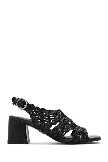 Derimod Women's Black Braided Metallic Thick Short Heeled Evening Dress Shoes Sandals 25Sfd440632