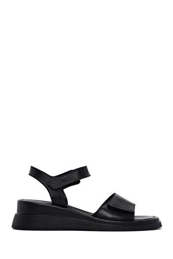 Derimod Women's Black Wedge Heeled Shoes Genuine Leather Sandals 25Sfd361218