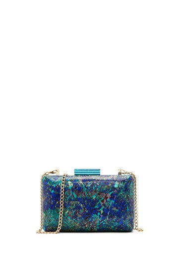 Derimod Women's Green Long Chain Strap Patterned Mini Portfolio Evening Dress Bag 25Sbd2967Pv