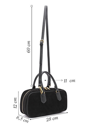 Derimod Women's Black Long Strap Suede Leather Handbag 25Sbd 247510