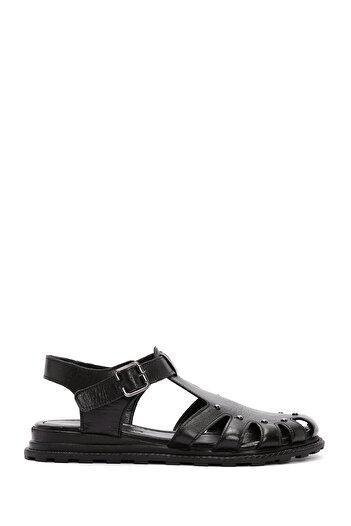 Derimod Women's Black Ankle Strap Genuine Leather Sandals 25Sfd350218