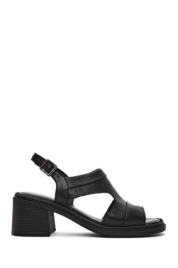 Derimod Women's Black Ankle Strap Thick Heeled Shoes Genuine Leather Sandals 25Sfd341018