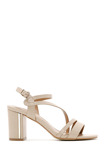 Derimod Women's Beige Ankle Strap Thick Heeled Shoes Sandals 25Sfe462118