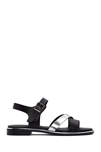 Derimod Women's Black Ankle Buckle Genuine Leather Sandals 25Sfd360814