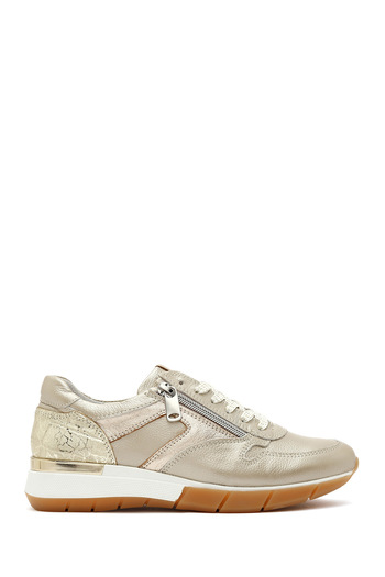 Derimod Women's Gold Lace-Up Side Zipper Leather Sneaker 25Sfd 370514