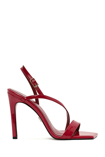 Derimod Women's Red Ankle Buckle High Thin Heeled Shoes Patent Leather Sandals 25Sfe391216