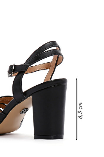 Derimod Women's Black Ankle Strap Thick Heeled Shoes Sandals 25Sfe462218