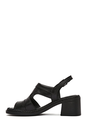 Derimod Women's Black Ankle Strap Thick Heeled Shoes Genuine Leather Sandals 25Sfd341018