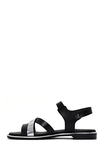 Derimod Women's Black Ankle Buckle Genuine Leather Sandals 25Sfd360814