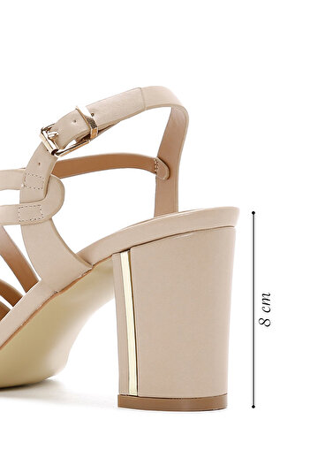 Derimod Women's Beige Ankle Strap Thick Heeled Shoes Sandals 25Sfe462118