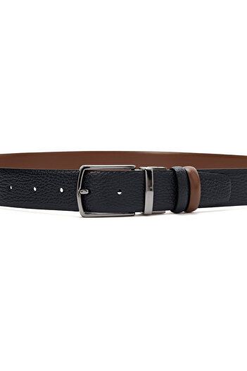 Derimod Ανδρική δερμάτινη ζώνη με στάμπα Navy Blue 000A2D1304714