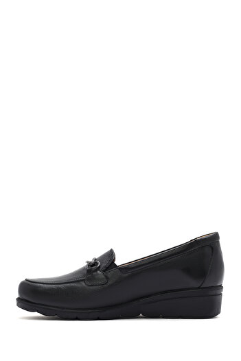 Derimod Women's Black Wedge Heeled Buckle Leather Comfort Shoes 25Sfd 410118