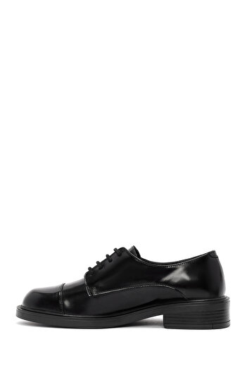 Derimod Women's Black Lace-Up Genuine Leather Masculine Loafer Shoes Casual Daily Shoes 24Wfd141222