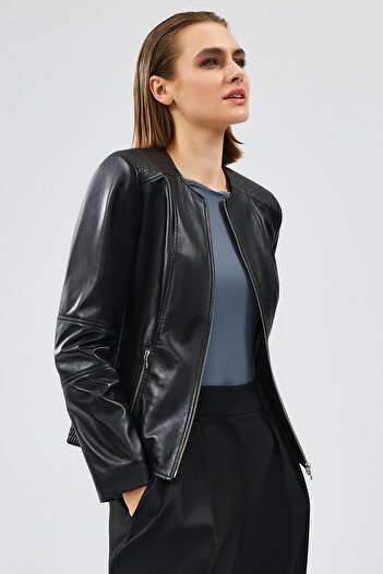 Derimod Irina Women's Black Leather Jacket 24Wge52251M