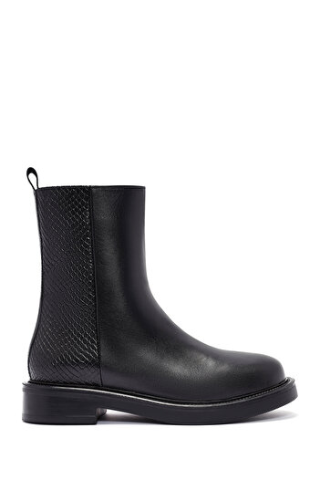 Derimod Women's Black Zippered Patterned Leather Boots 24Wfd 190114