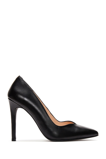Derimod Black Leather Thin Heeled Women's Stiletto - 24WFD 160318