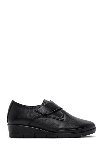 Derimod Black Leather Comfort Wedge Heeled Shoes - Women's 24WFD 235218