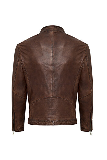 Derimod Immobile Men's Brown Sports Leather Jacket 24Wgd6439W8