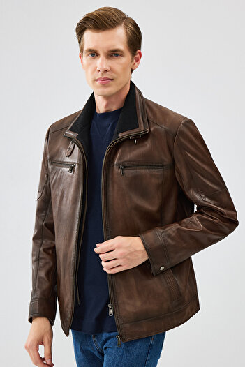 Derimod Mateo Men's Brown Leather Jacket 24Wge6535Nc