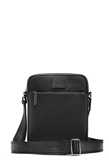 Derimod Men's Black Printed Leather Messenger Bag 24Wbd 361326
