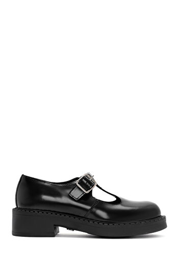 Derimod Black Leather Banded Women's Masculine Shoes - 24Wfd 141522
