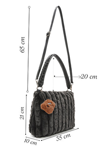 Derimod Women's Gray Plush Shoulder Bag with Accessory Detail 24Wbd2668Ph