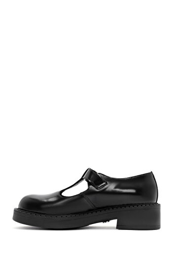 Derimod Black Leather Banded Women's Masculine Shoes - 24Wfd 141522