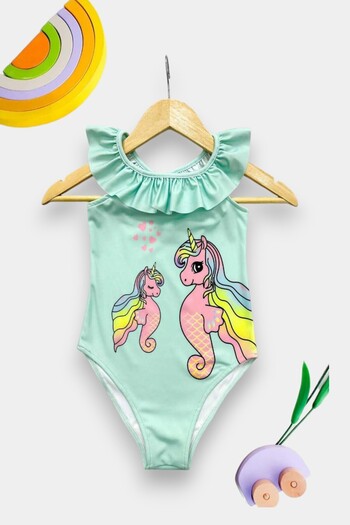 My Kids Wear Girl's Swimsuit with Cross Ruffle Straps