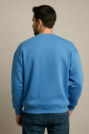 JUSTEVER Ανδρικό φούτερ Crew Neck Κεντημένο Raised Blue με Fleece Εσωτερικά - Volar