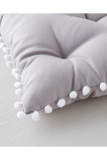 English Home Puff Pompom Single Chair Cushion 40X40 cm Light Gray