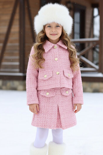 Parla Kids Girl's Carmen Powder Pink Tweed April 23 October 29 Skirt Jacket New Year's Suit
