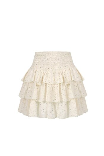 La Sarta Santa Margarita Brode - 100% Cotton Ecru Frilly Shorts Skirt