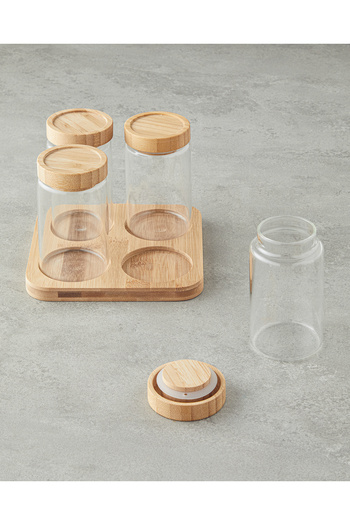 English Home Monetta Glass 5-Piece Spice Jar Set 300 ml Natural