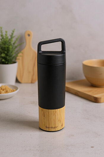 Bambum Janna Bamboo Patterned Hand Thermos Black 600ml