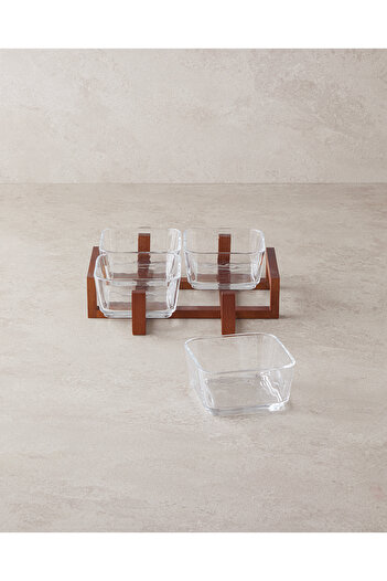 English Home Blend Glass-Bamboo 5 Piece Presentation Tray 10X5 cm Transparent