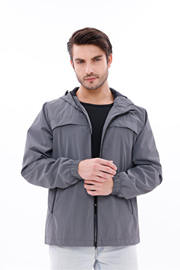 freemen Ανδρικό Anthracite Hooded Nova Fabric Ελαφρύ και ανθεκτικό κομψό εποχιακό αδιάβροχο αδιάβροχο