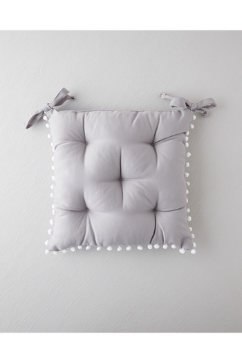 English Home Puff Pompom Single Chair Cushion 40X40 cm Light Gray