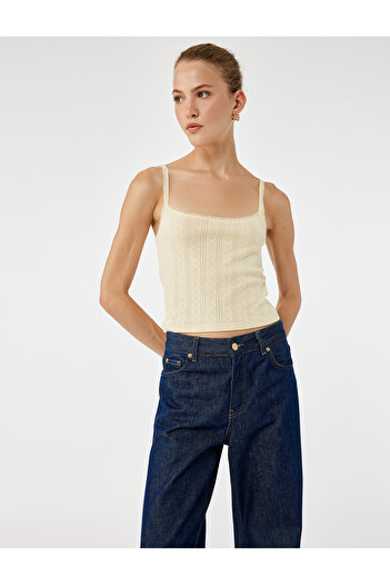 Koton Cotton Slim Fit Lace Detailed Thin Strap Crop Tank Top