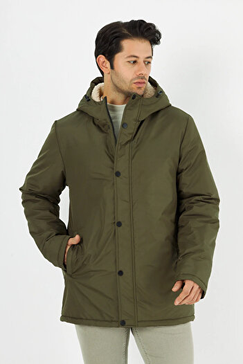 D1fference Men's Khaki Removable Hooded Windproof Winter Coats & Coats & Parka