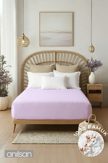 Anılsan Plain Lilac Elastic Fitted Sheet 100% Cotton Single/Double Size Home, Hotel Bed Sheet, 63 Thread Count